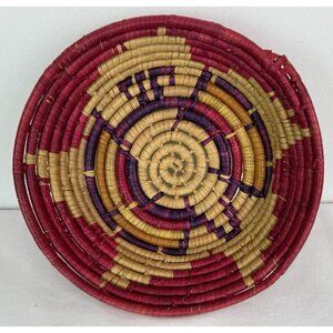 Hand Woven Coiled Basket 9" Round Southwestern Tribal Boho Chic Geometric #6‎